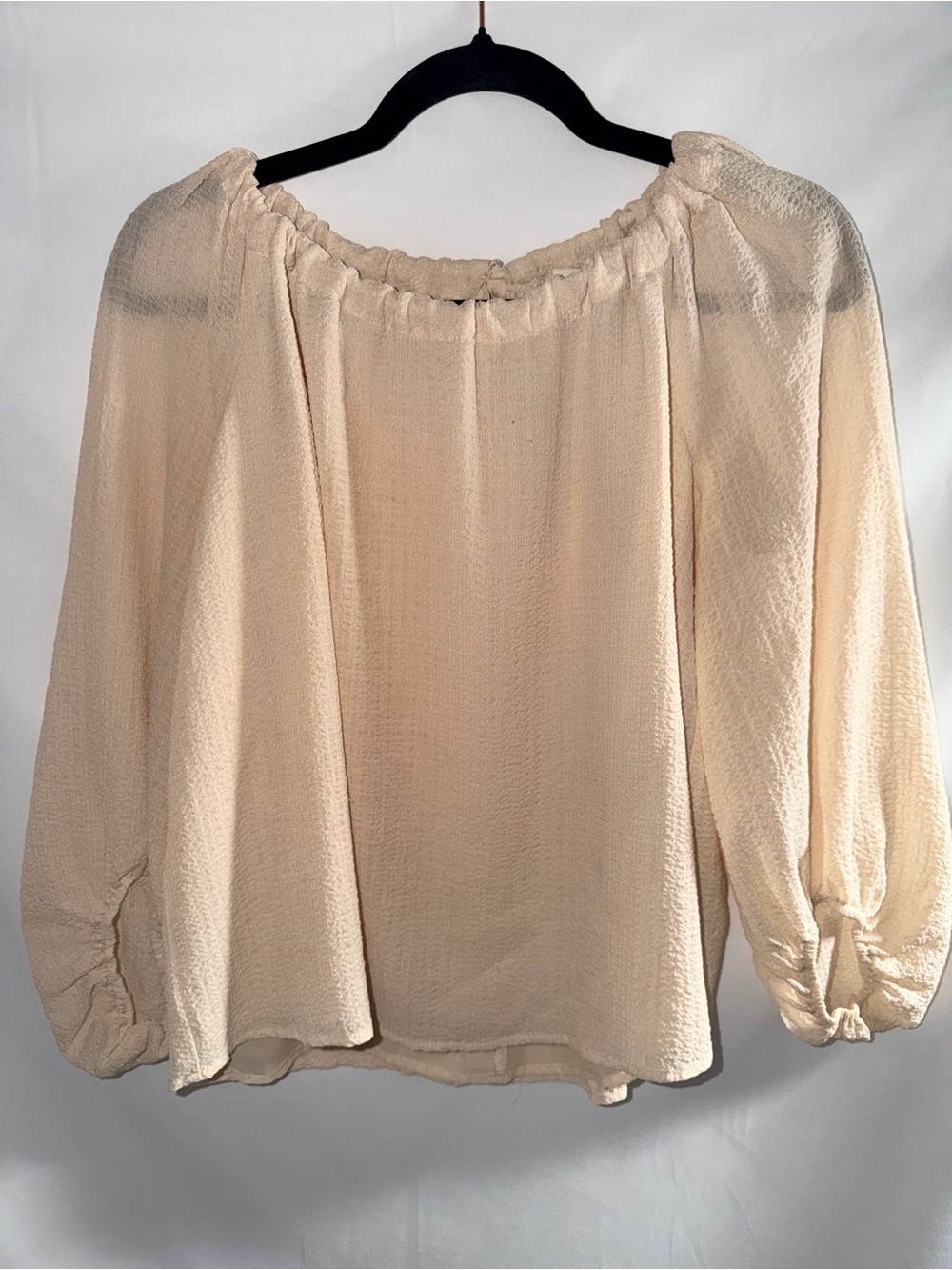 A new day Women's Cream Peasant Blouse - Lightweight Long Sleeve  Top milkmaid